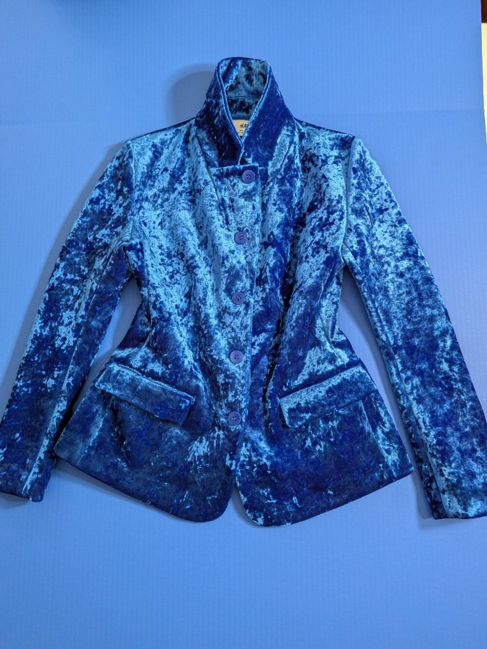 H&M Studio Cobalt Blue Velvet Blazer Size M - Picture 9 of 16